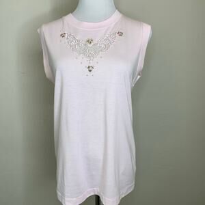 80s Pink Sleeveless Top Lace Pearl Applique Sz Medium